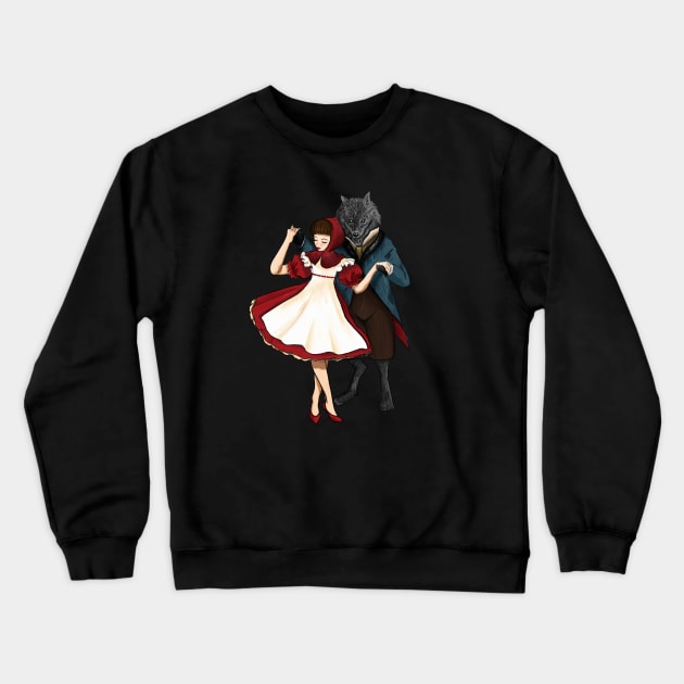 A Dangerous Dance, Red Hood And The Wolf Crewneck Sweatshirt by LittleBunnySunshine